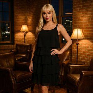 Fashion Bug Womens 16 Black Chiffon Tiered Cocktail Dress Formal Vintage 90s Y2K